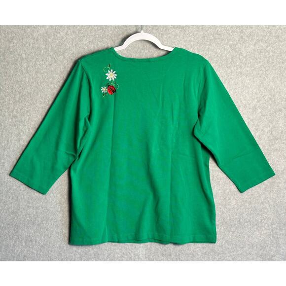 Quacker Factory Sz L Embroidered Beaded Ladybug Pullover Top mature grandmacore - Picture 2 of 9